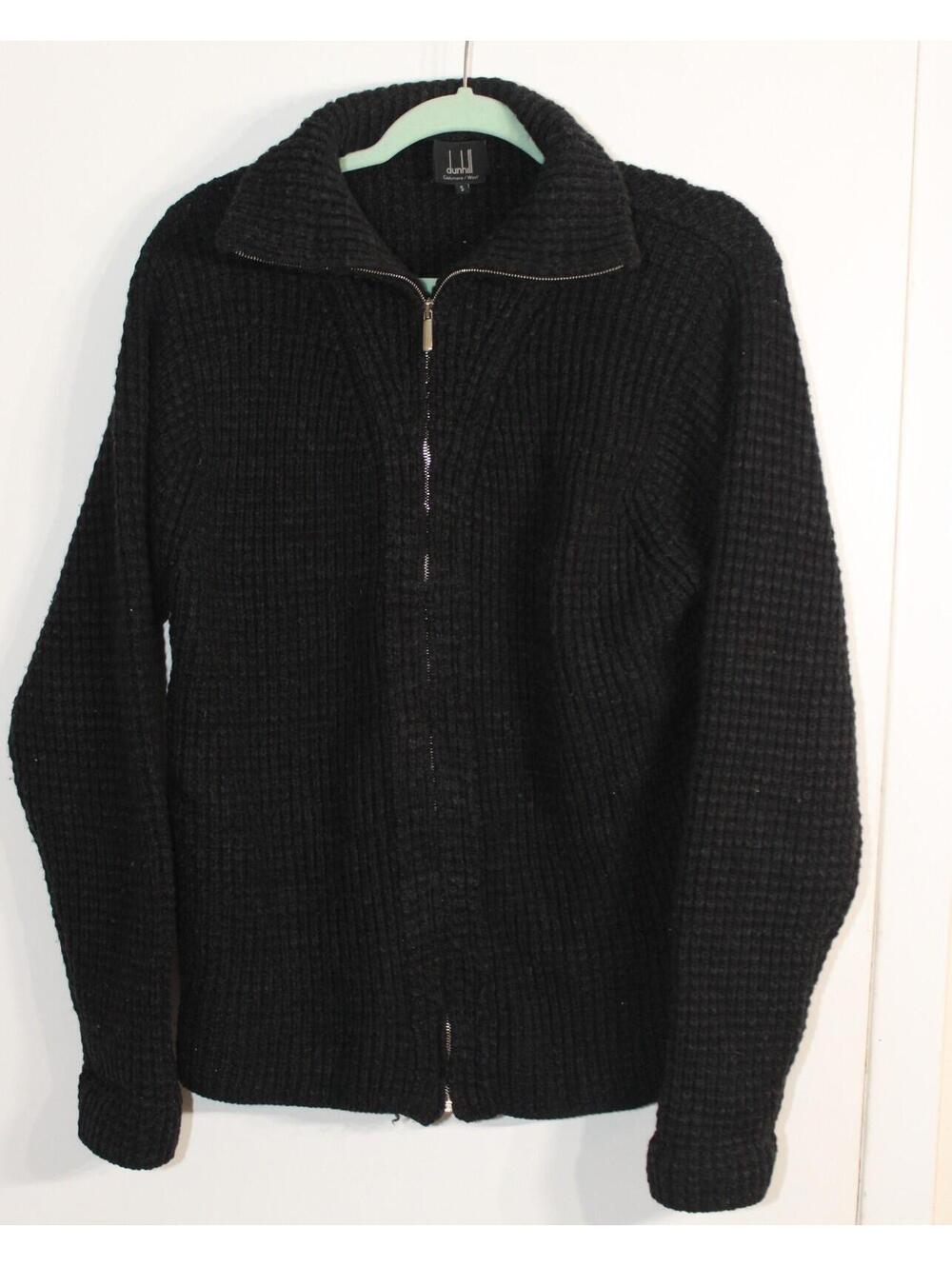 dunhill Black Waffle Knit Zip Up Cashmere/ Wool sweater sz. S